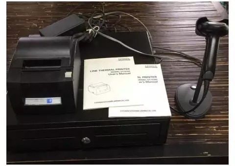 Cash Drawer, Receipt Printer and Bar Code Scanner